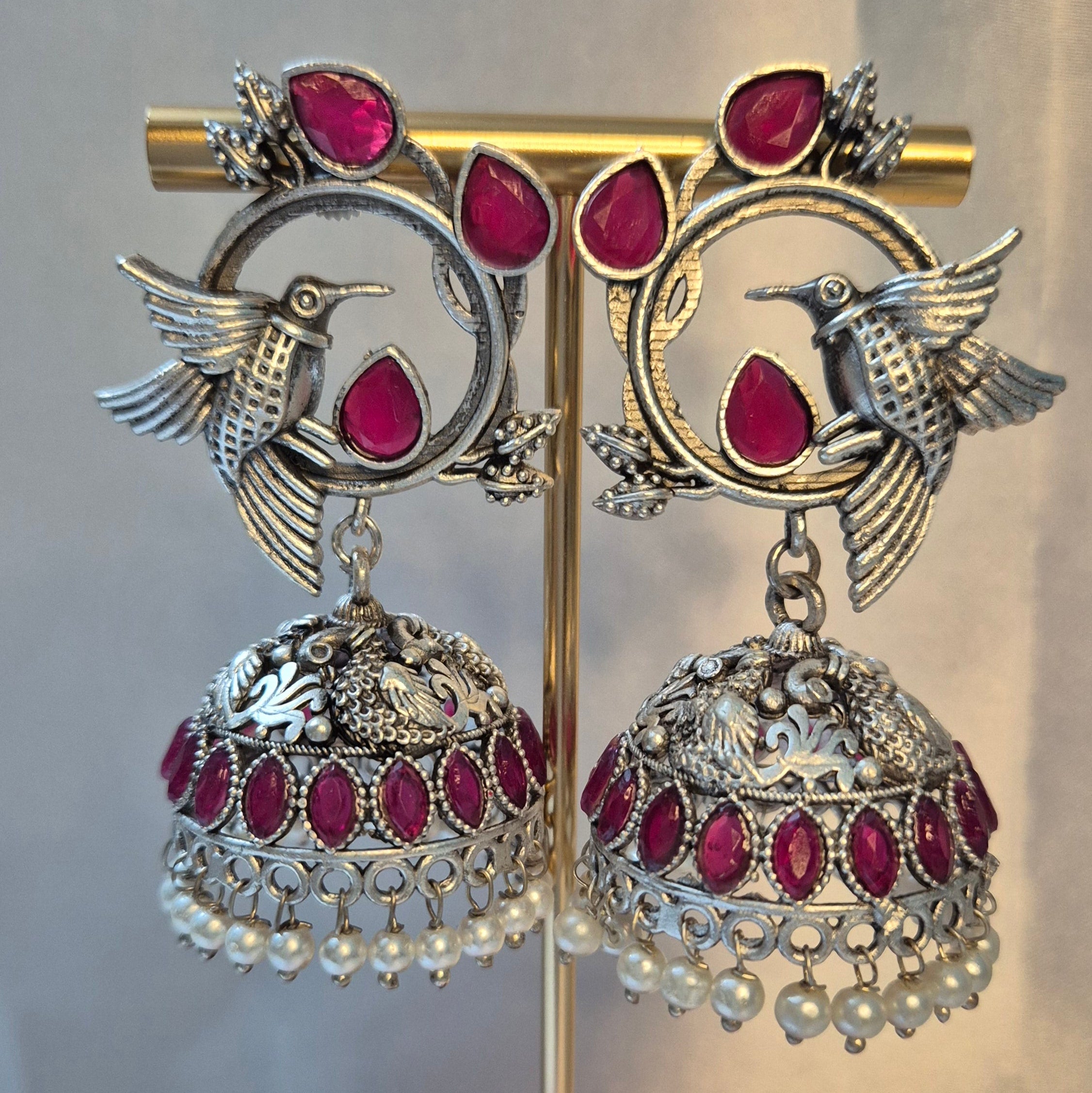 Oxidised Bird Design Jhumkas