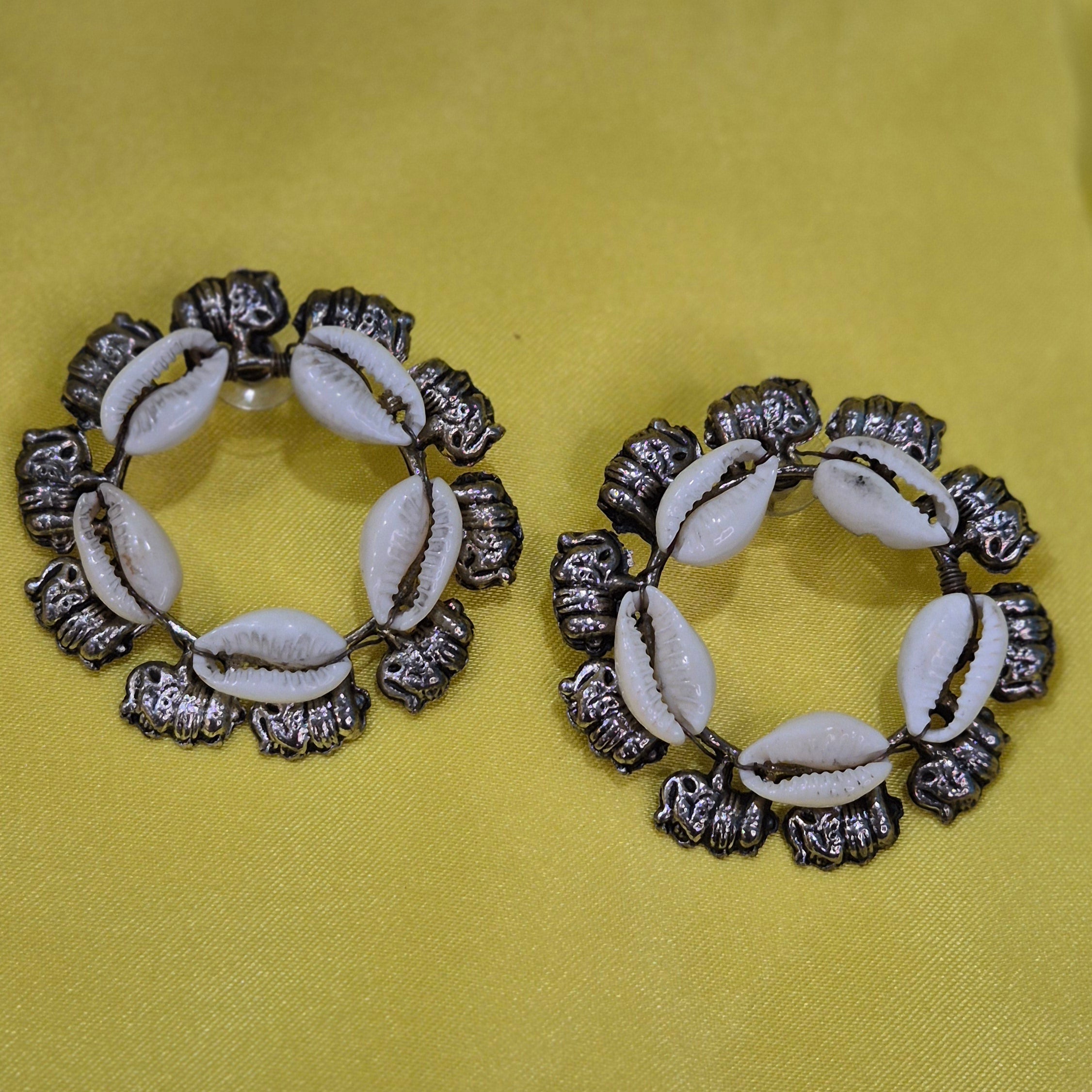 Oxidised Cowry Shell Stud