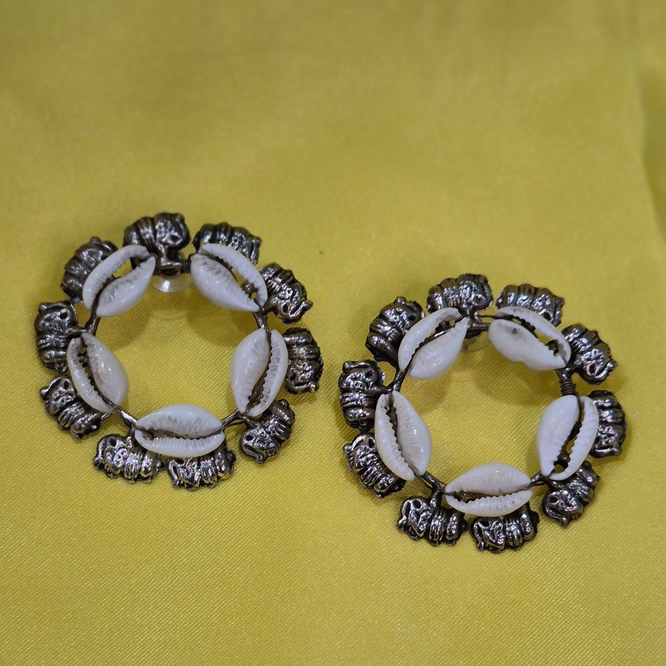 Oxidised Cowry Shell Stud