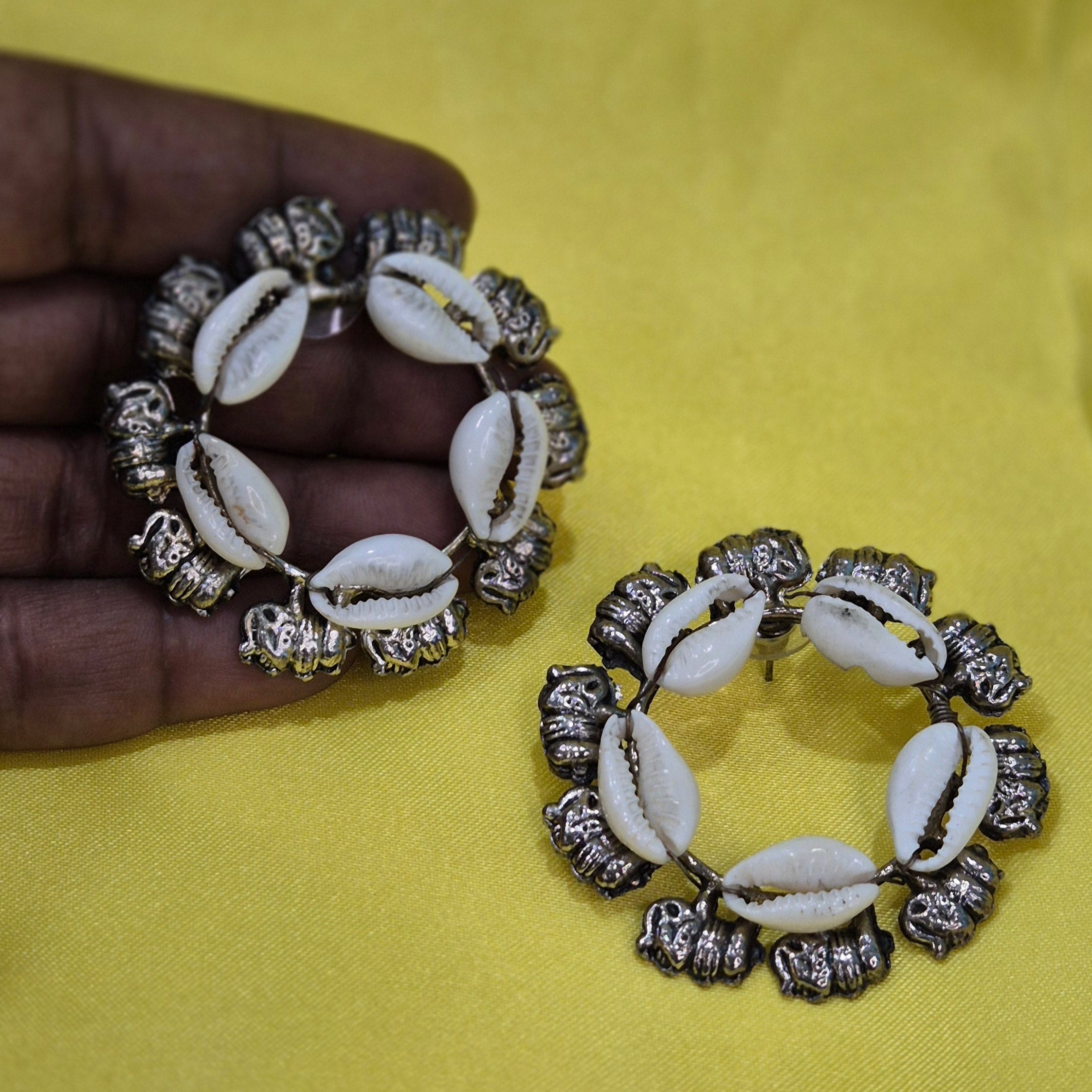 Oxidised Cowry Shell Stud