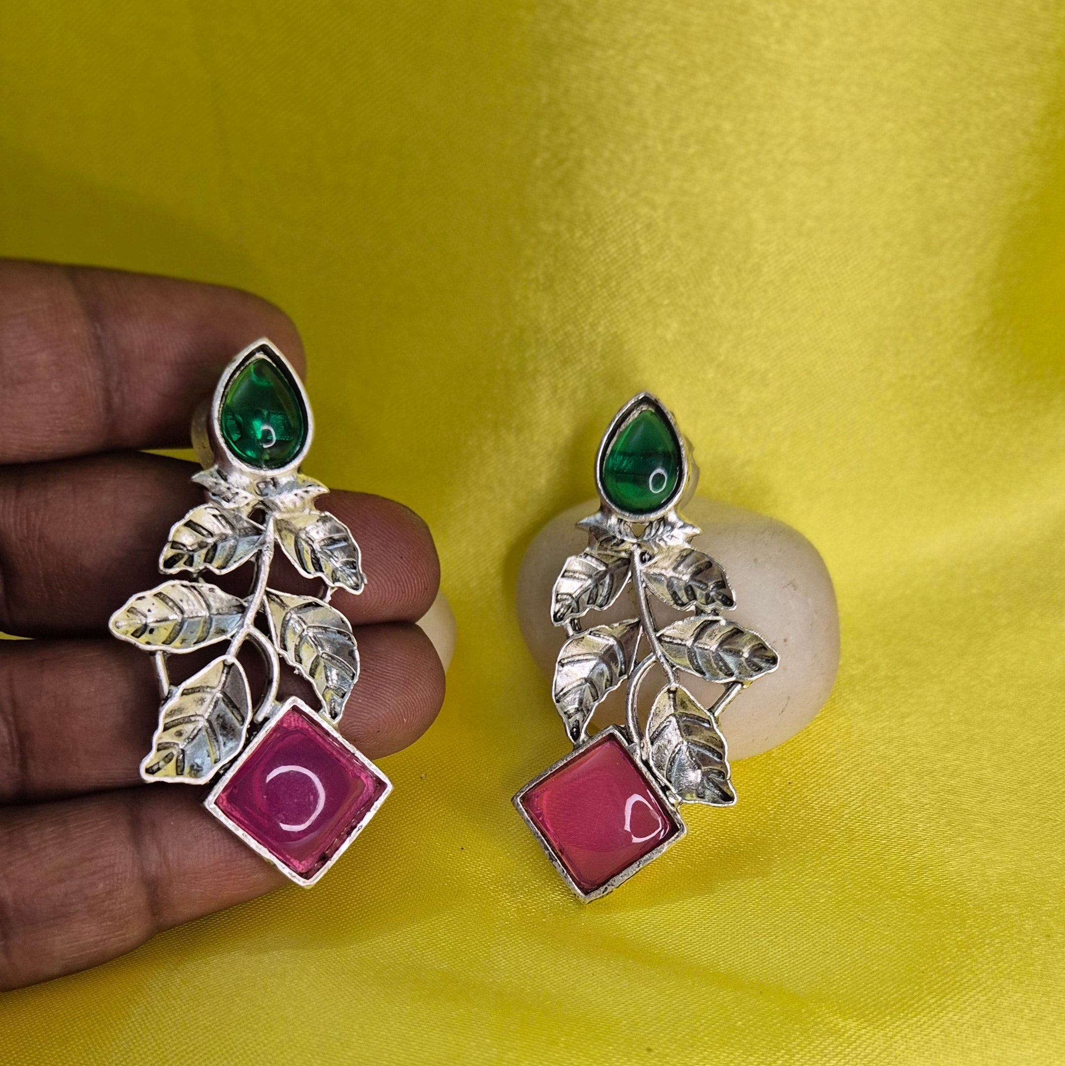 Oxidised Leaf Hanging, Turquoise Blue, Red And Green