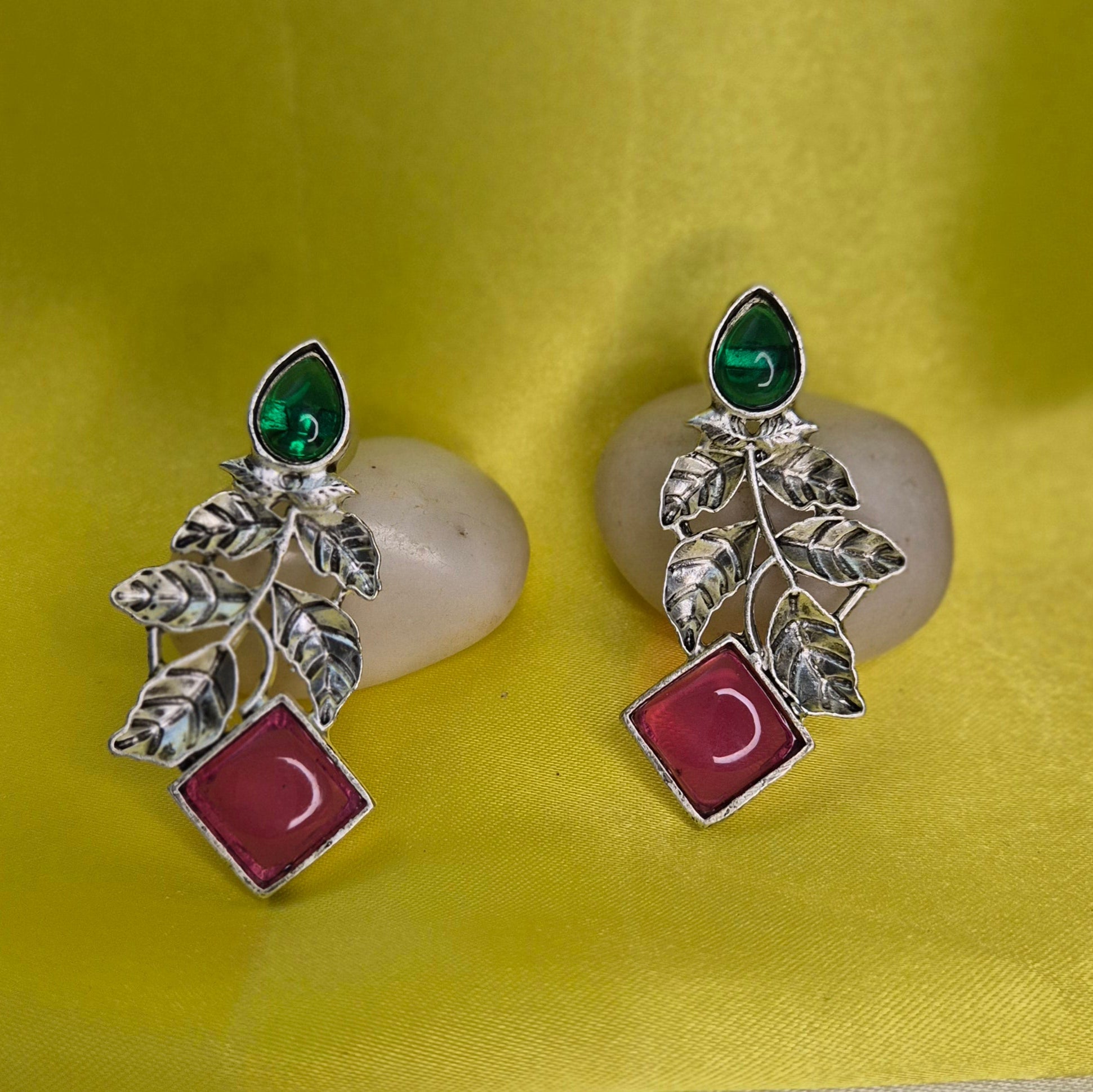 Oxidised Leaf Hanging, Turquoise Blue, Red And Green