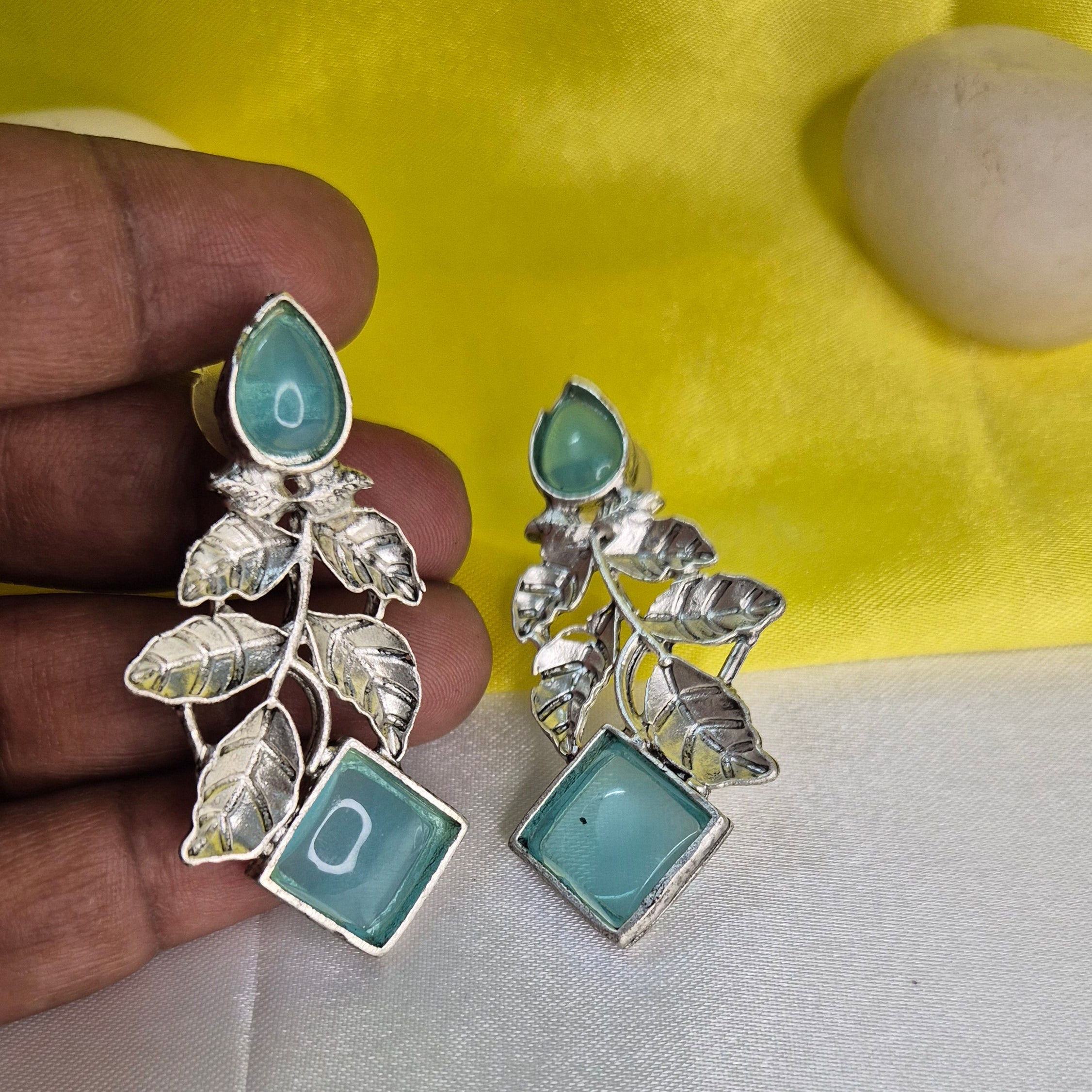 Oxidised Leaf Hanging, Turquoise Blue, Red And Green