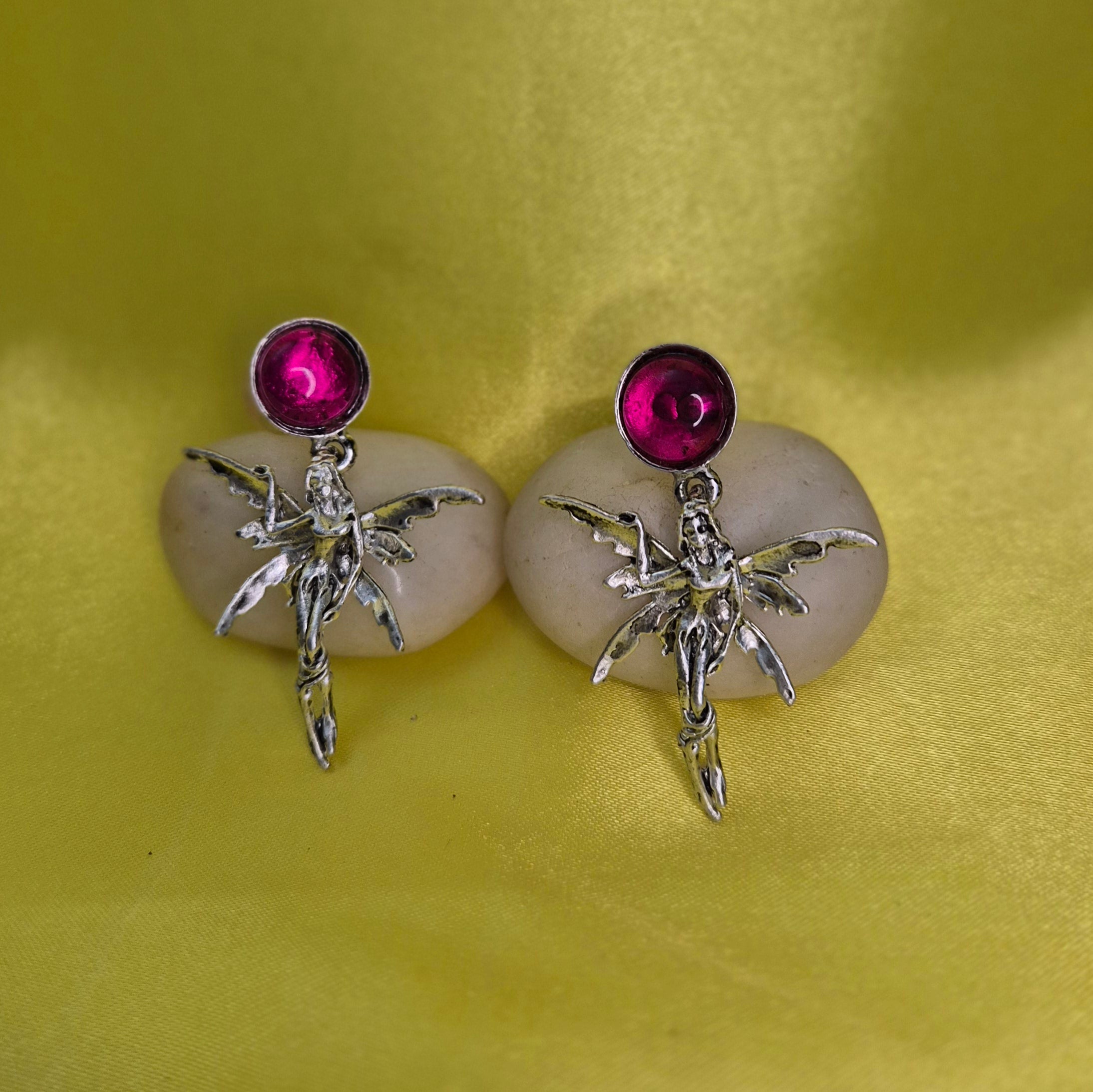 Oxidised Hanging Angel Red Stone