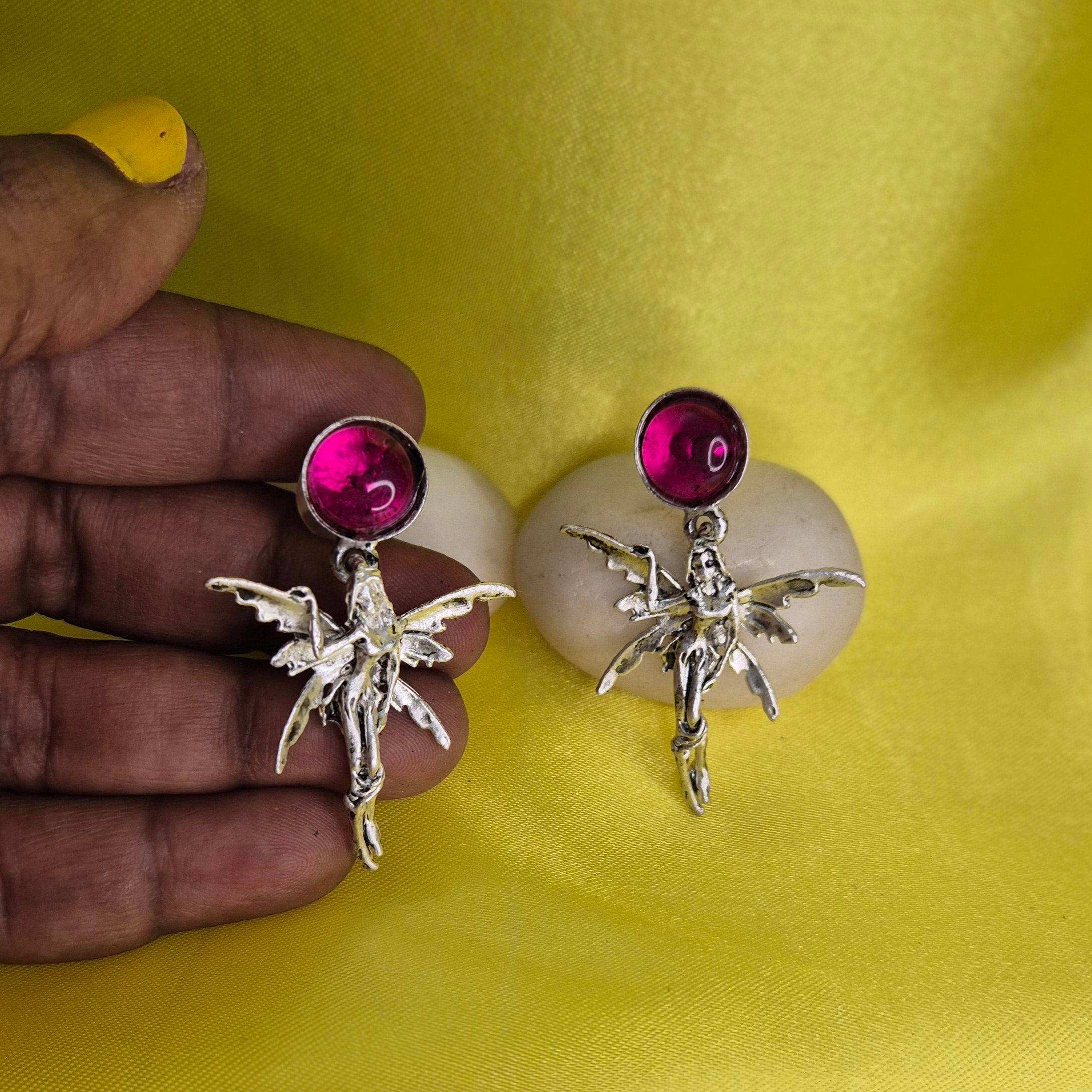 Oxidised Hanging Angel Red Stone