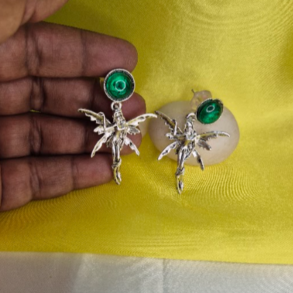 Oxidised Hanging Angel Green Stone