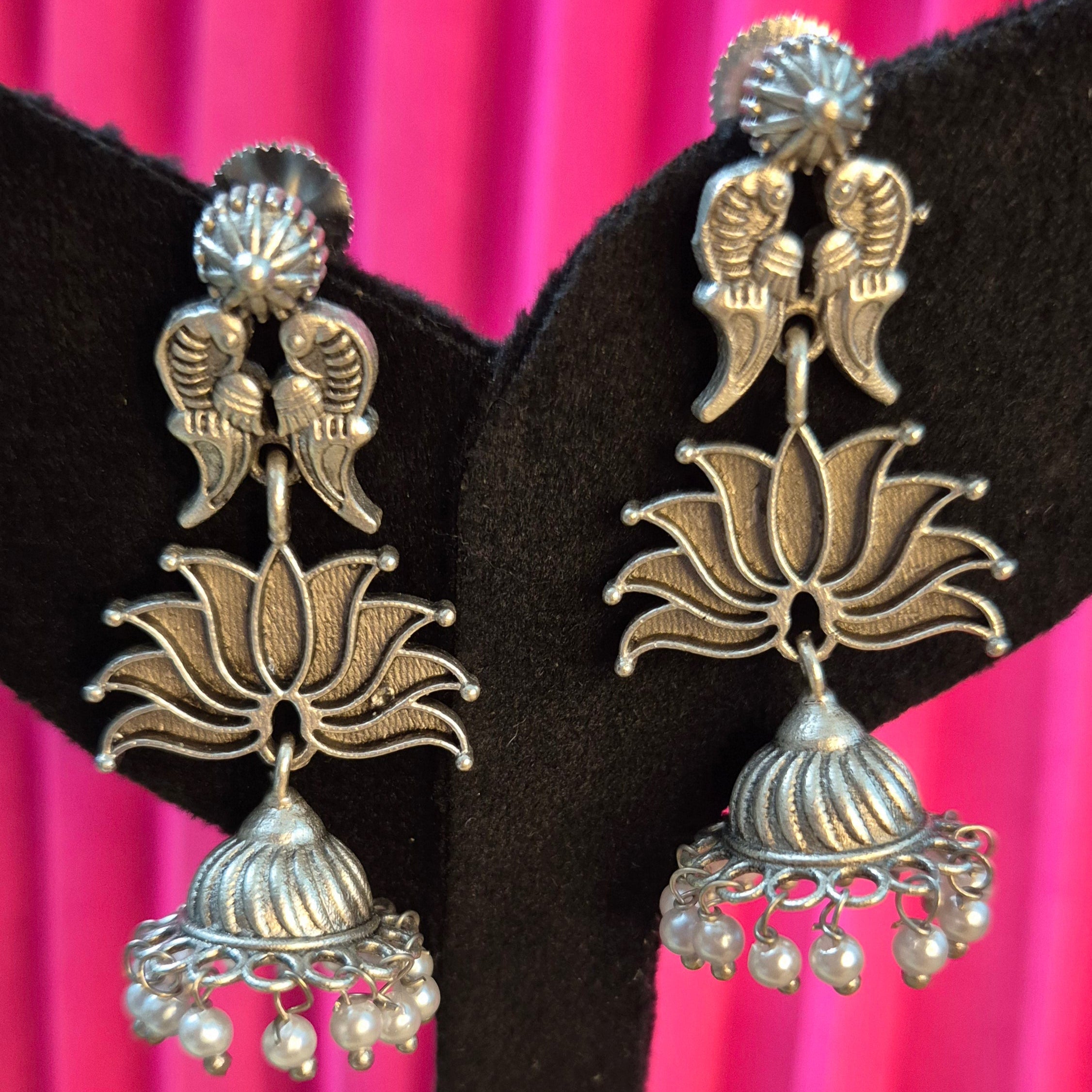 Elegant Oxidised Lotus Jhumkas