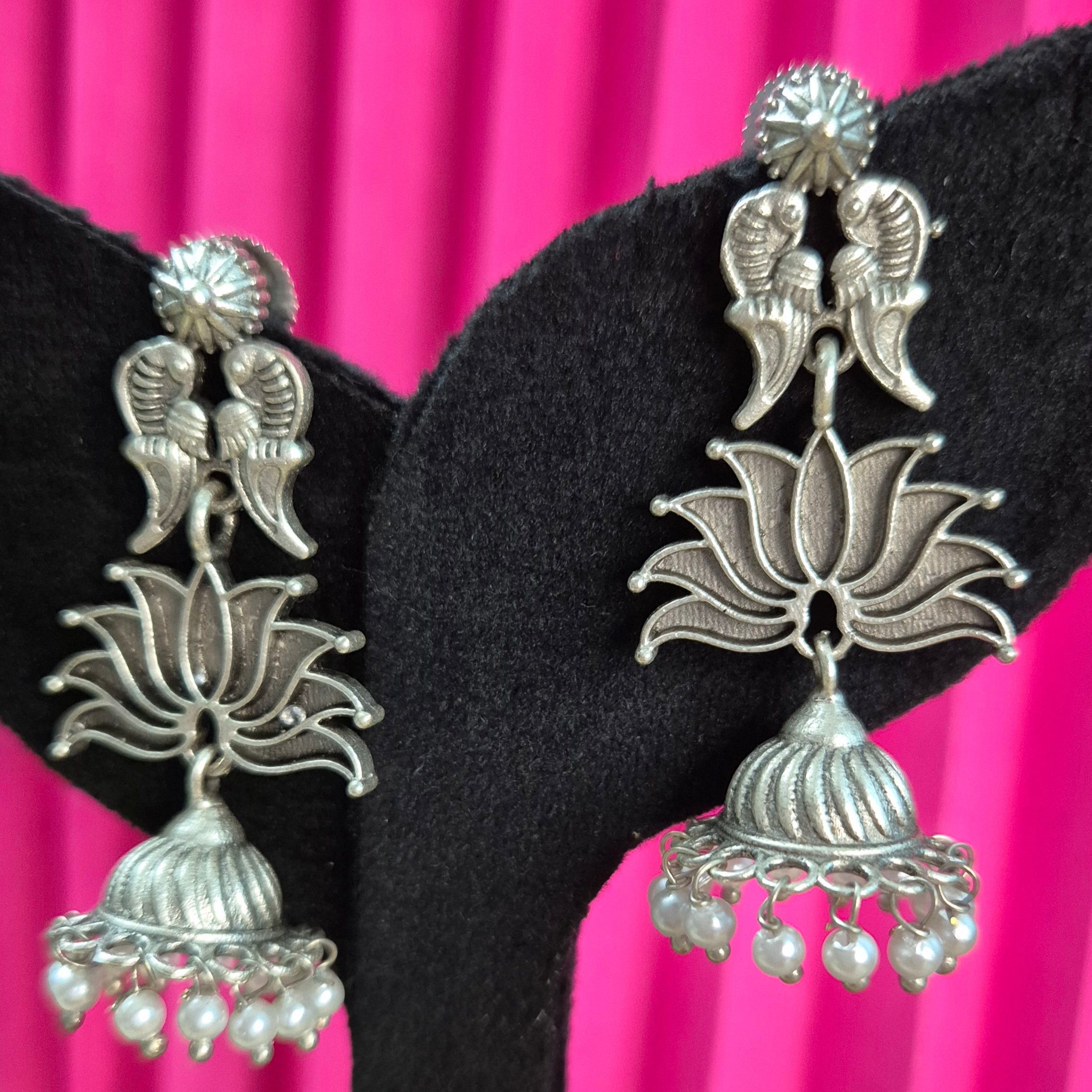 Elegant Oxidised Lotus Jhumkas