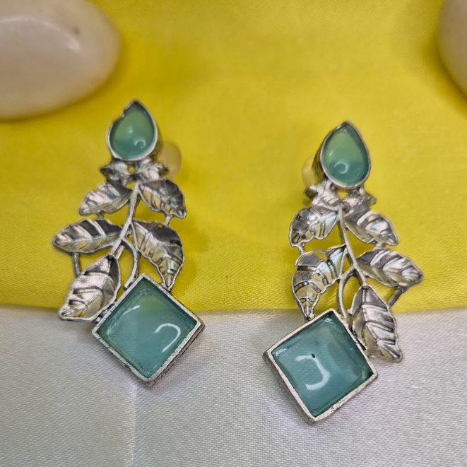 Oxidised Leaf Hanging, Turquoise Blue, Red And Green