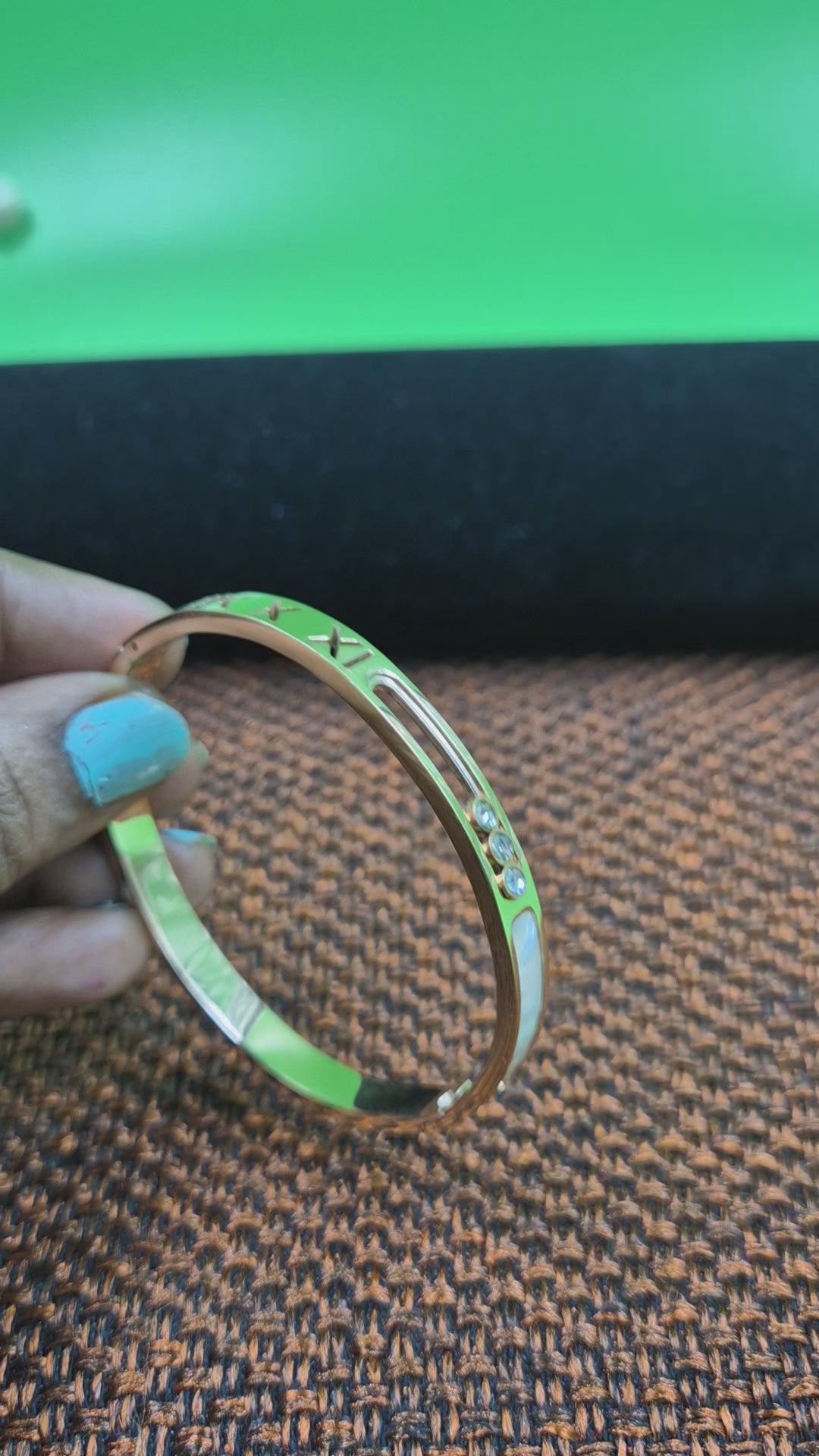 Elegant Gold-Tone Crystal & Mother of Pearl Bangle Bracelet for Women | Minimalist Luxury Kada