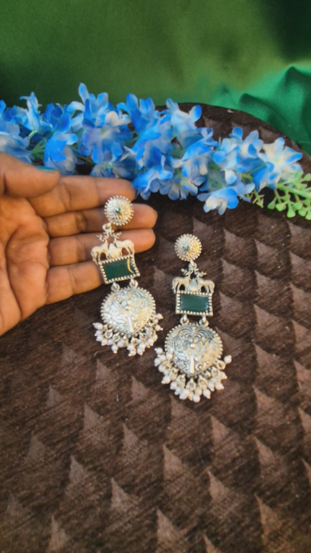 Antique Oxidised Deer Motif Jhumka Earring