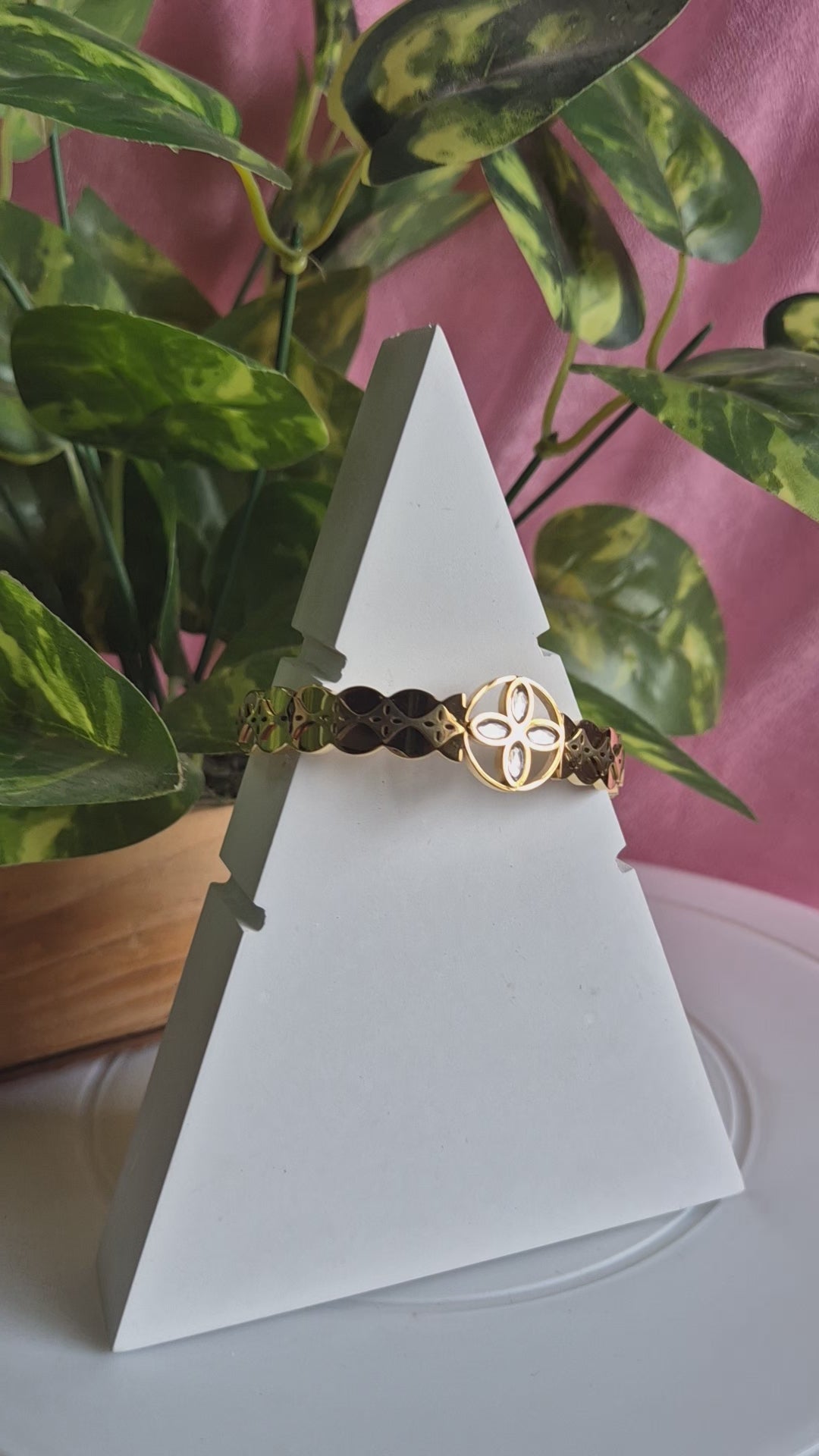 Luxury Clover Crystal Gold-Tone Bangle Bracelet for Women | Designer Statement Kada