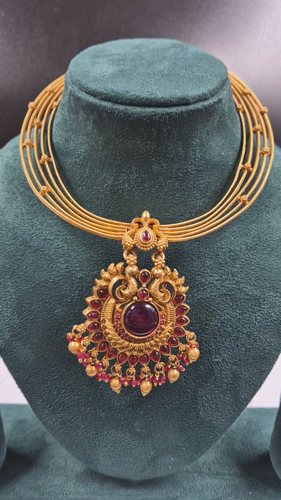Peacock Motif red Stone Temple Hasli Set