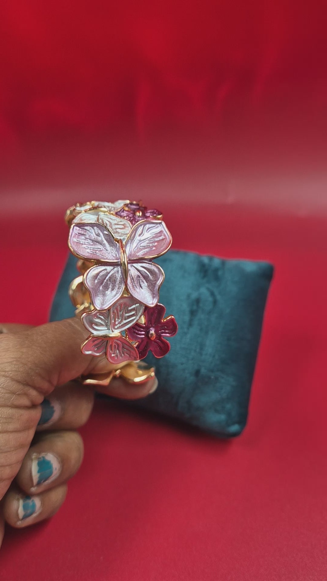 Elegant Butterfly Floral Kada Bangle for Women | Pink Enamel Designer Statement Bracelet